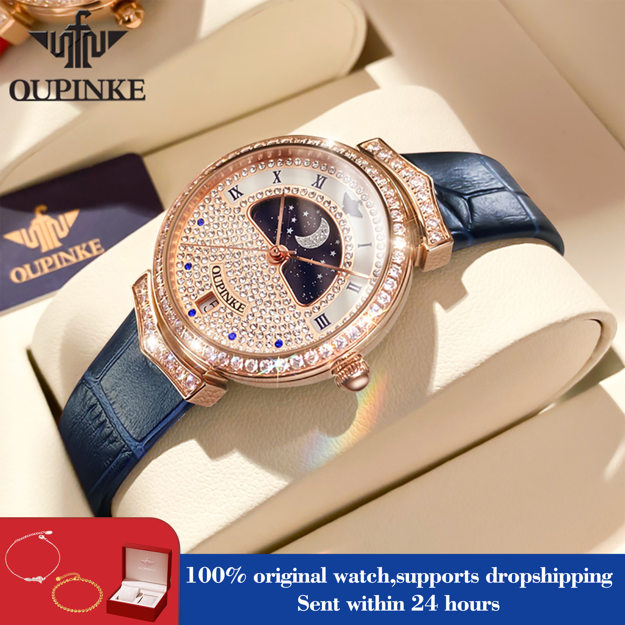 Luxury Watch Moon Phase - OUPINKE 3216 Woman Watch Waterproof Roman
