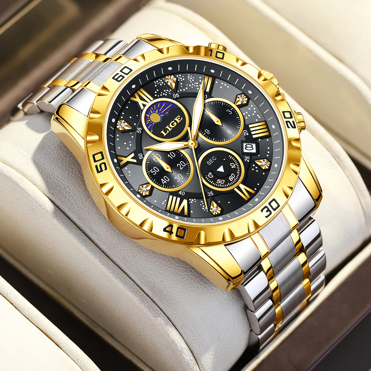Luxury Watch Moon Phase - LIGE Top Brand Luxury Quartz Man