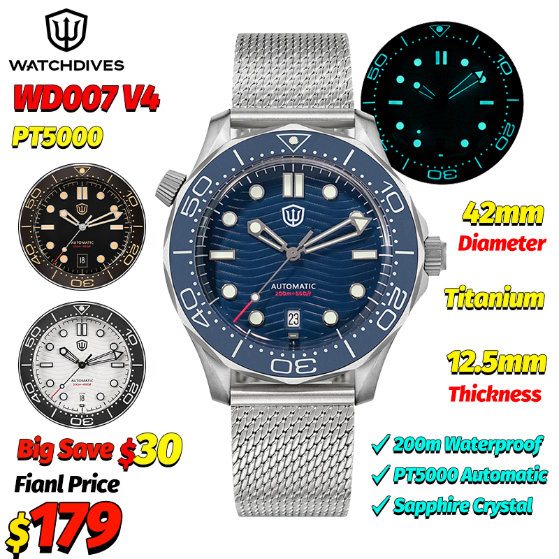 Luxury Watch And Bracelet - Watchdives WD007 V4 Automatic Dive Watch