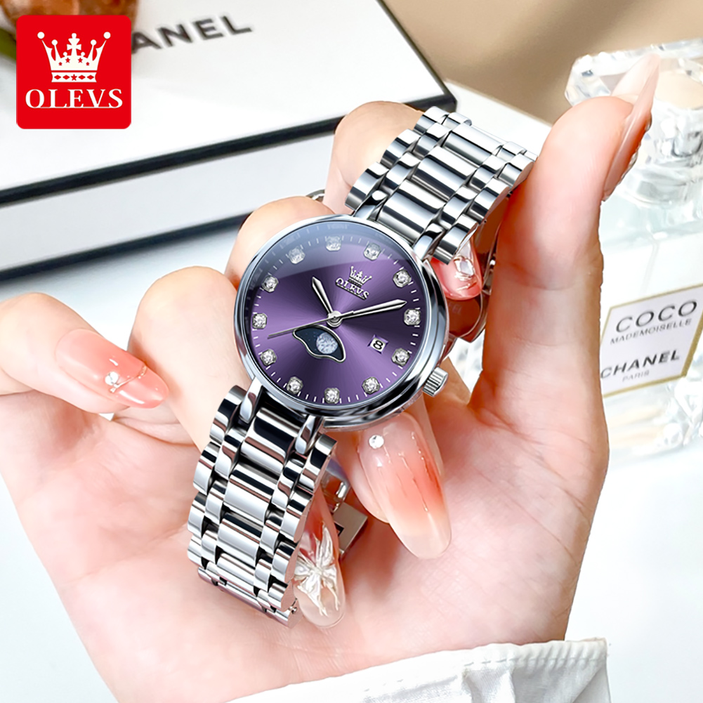OLEVS Elegant Fashion Purple R - مراجعة Luxury Watch Moon Phase وسعره