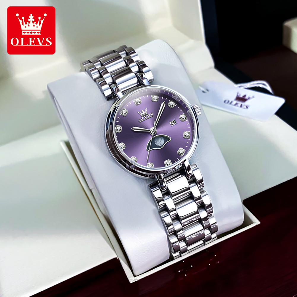 OLEVS Elegant Fashion Purple R - مراجعة Luxury Watch Moon Phase وسعره