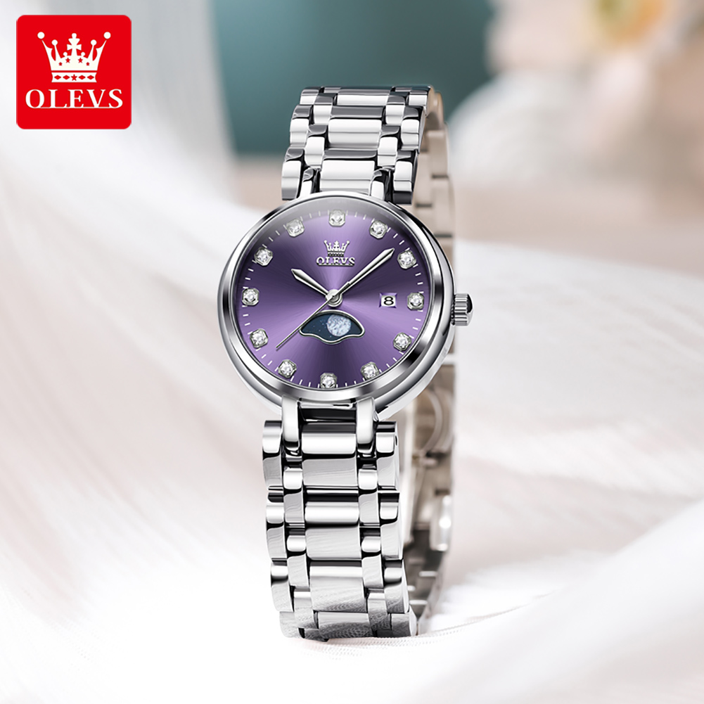 OLEVS Elegant Fashion Purple R - مراجعة Luxury Watch Moon Phase وسعره