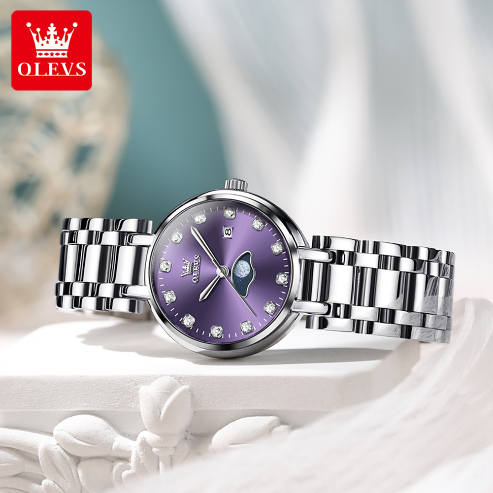 OLEVS Elegant Fashion Purple R - مراجعة Luxury Watch Moon Phase وسعره