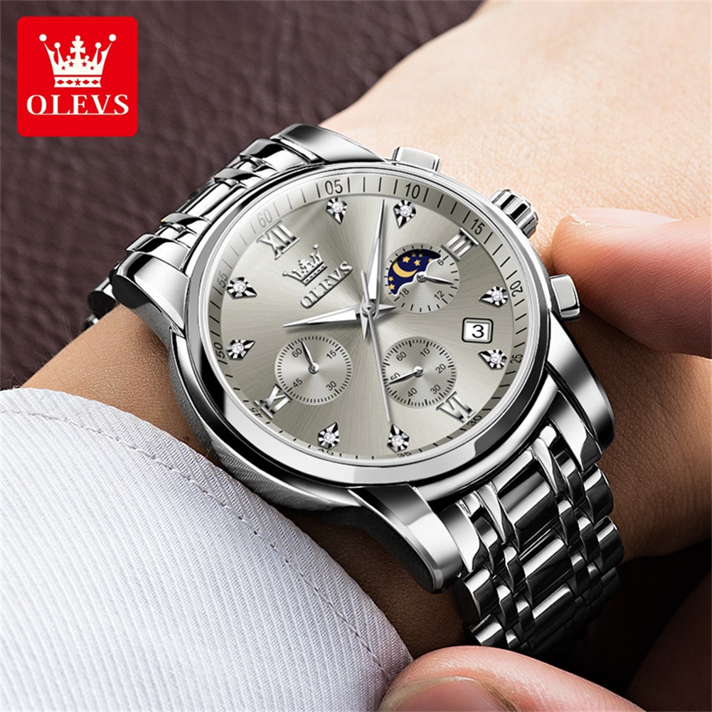 OLEVS 2858 Quartz Watch for Me - مراجعة Luxury Watch Moon Phase وسعره