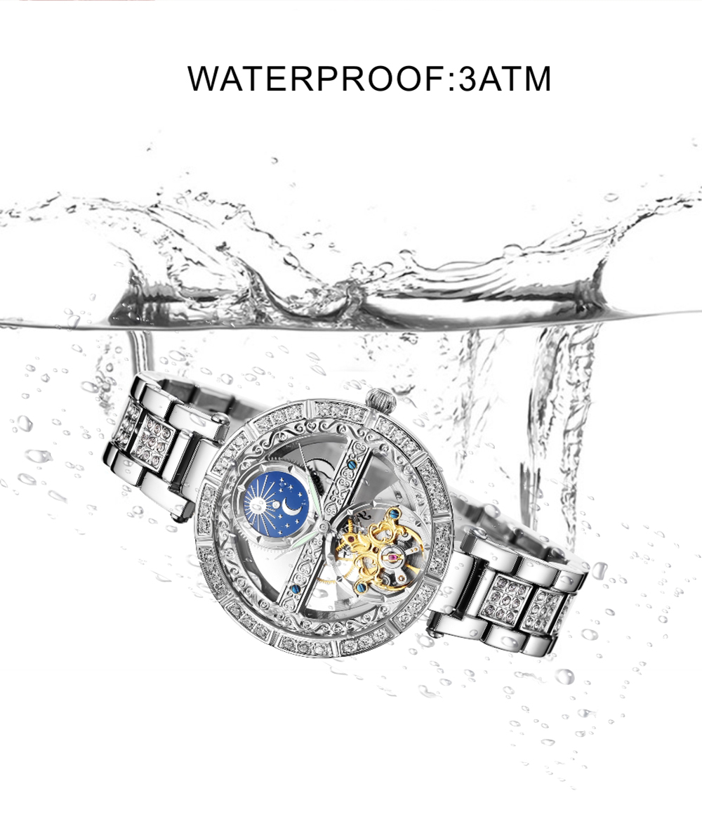 Luxury Women's Waterproof Skel - مراجعة Luxury Watch Moon Phase وسعره