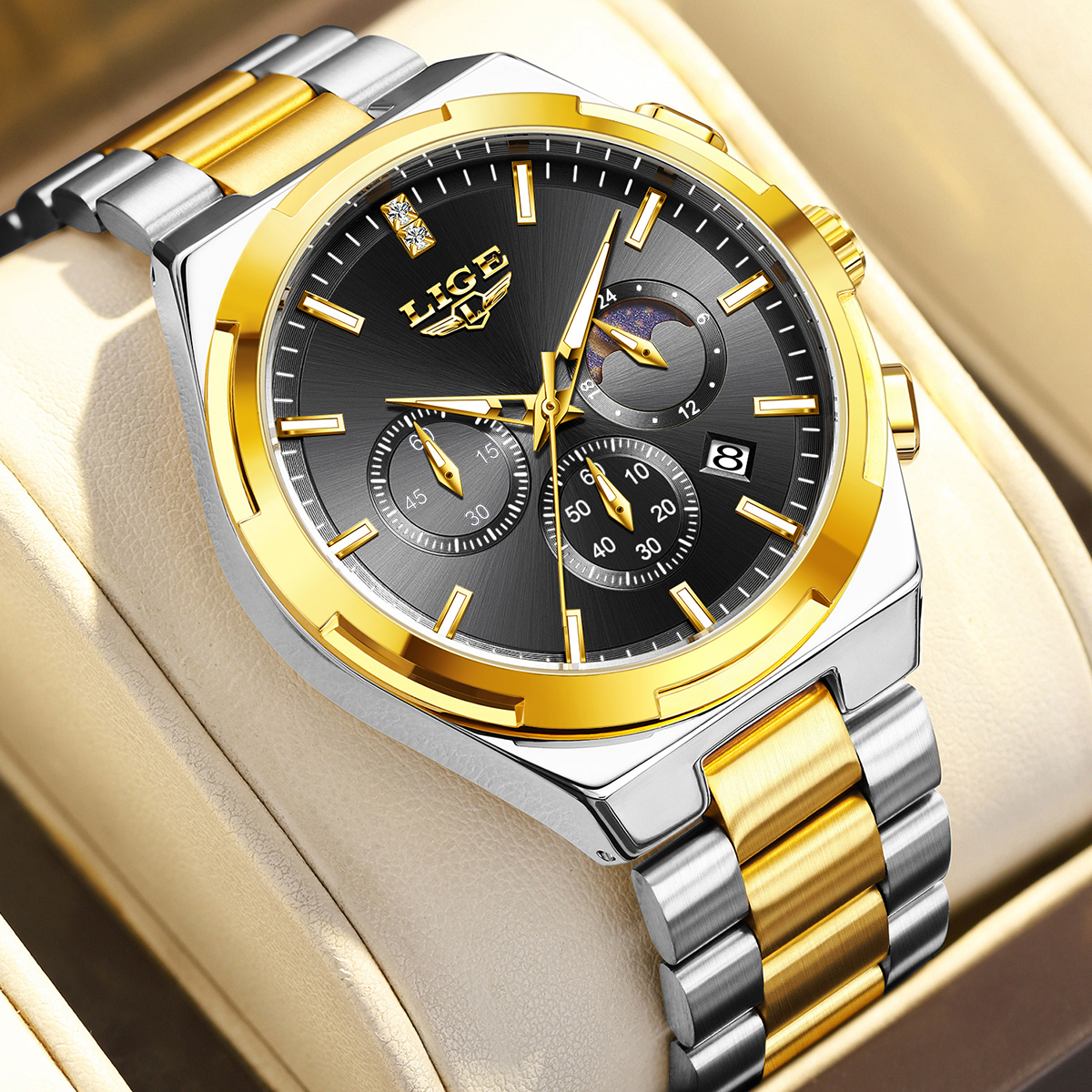LIGE Classic Business Man Watc - مراجعة Luxury Watch Moon Phase وسعره