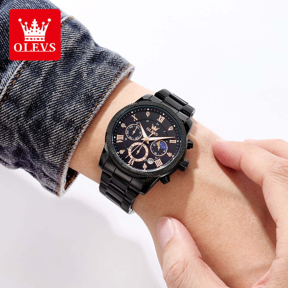 OLEVS Original Fashion Men's W - مراجعة Luxury Watch Moon Phase وسعره
