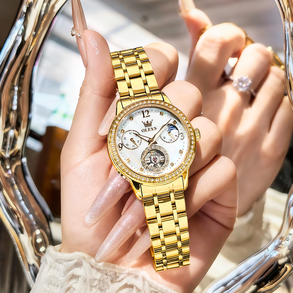 OLEVS 6750 Automatic Woman Wat - مراجعة Luxury Watch Moon Phase وسعره