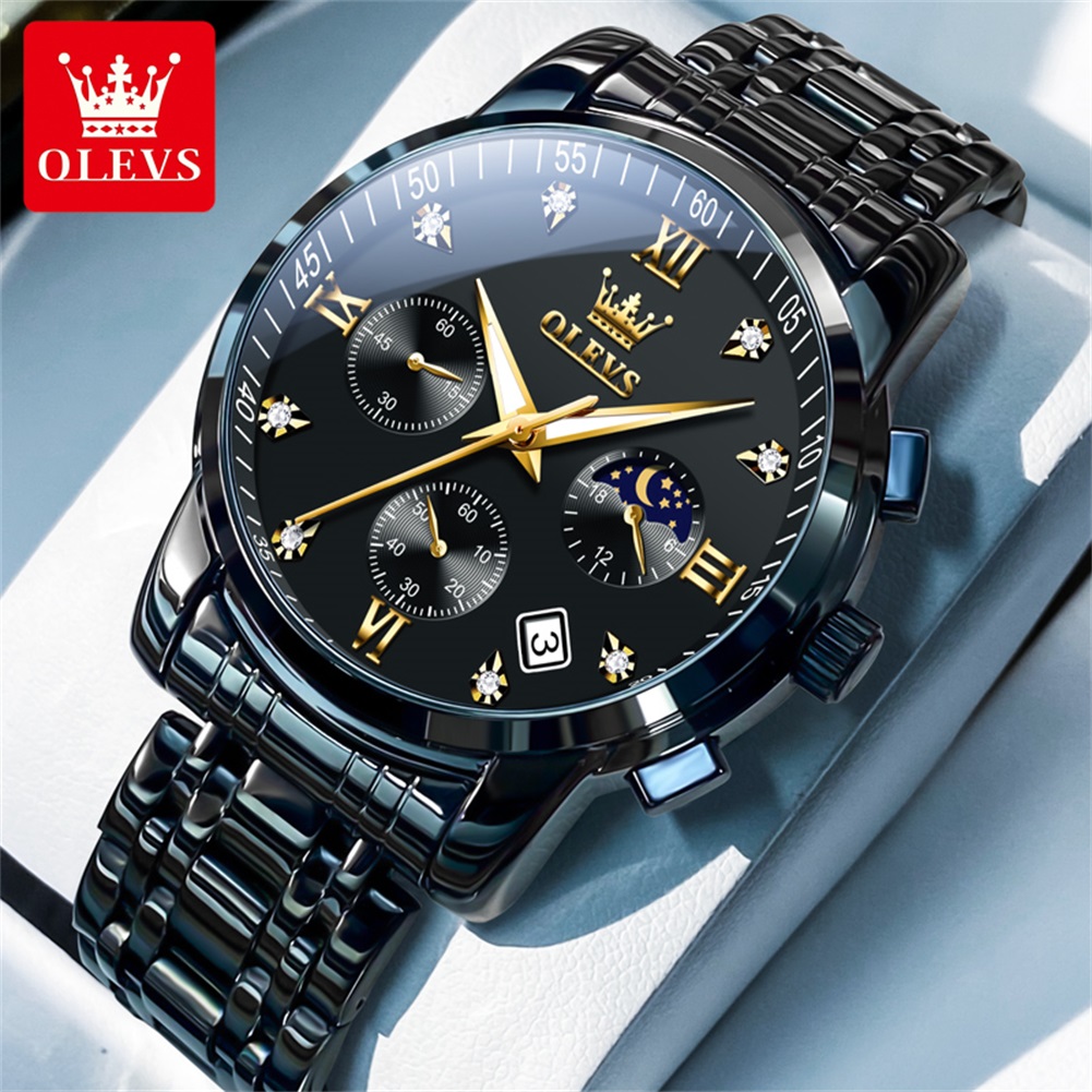 OLEVS Popular men's watches st - مراجعة Luxury Watch Moon Phase وسعره