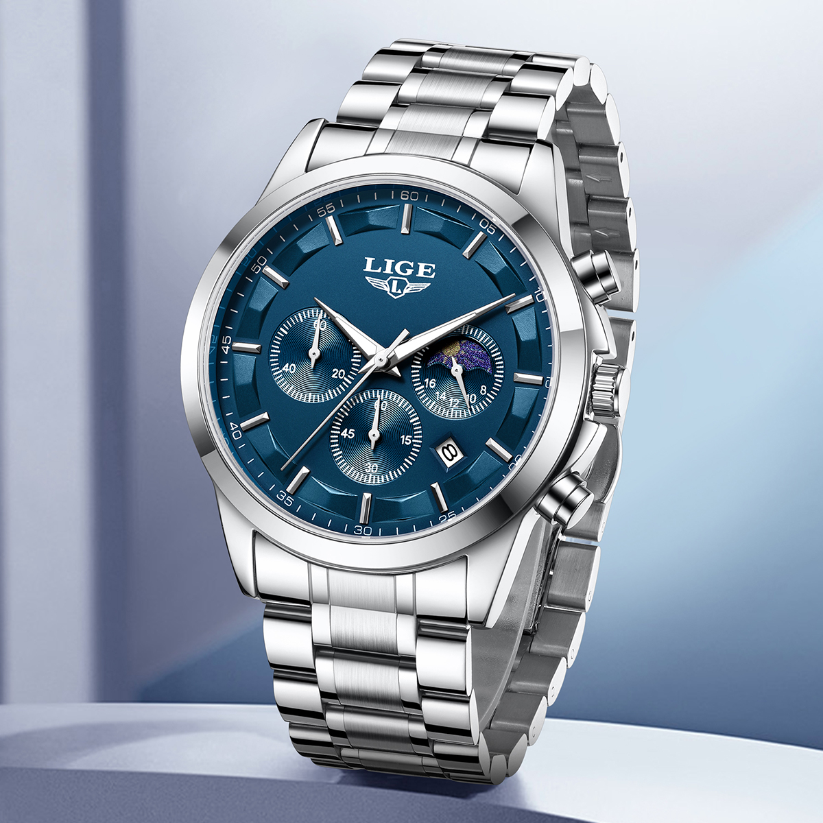 LIGE Luxury Fashion Quartz Man - مراجعة Luxury Watch Moon Phase وسعره