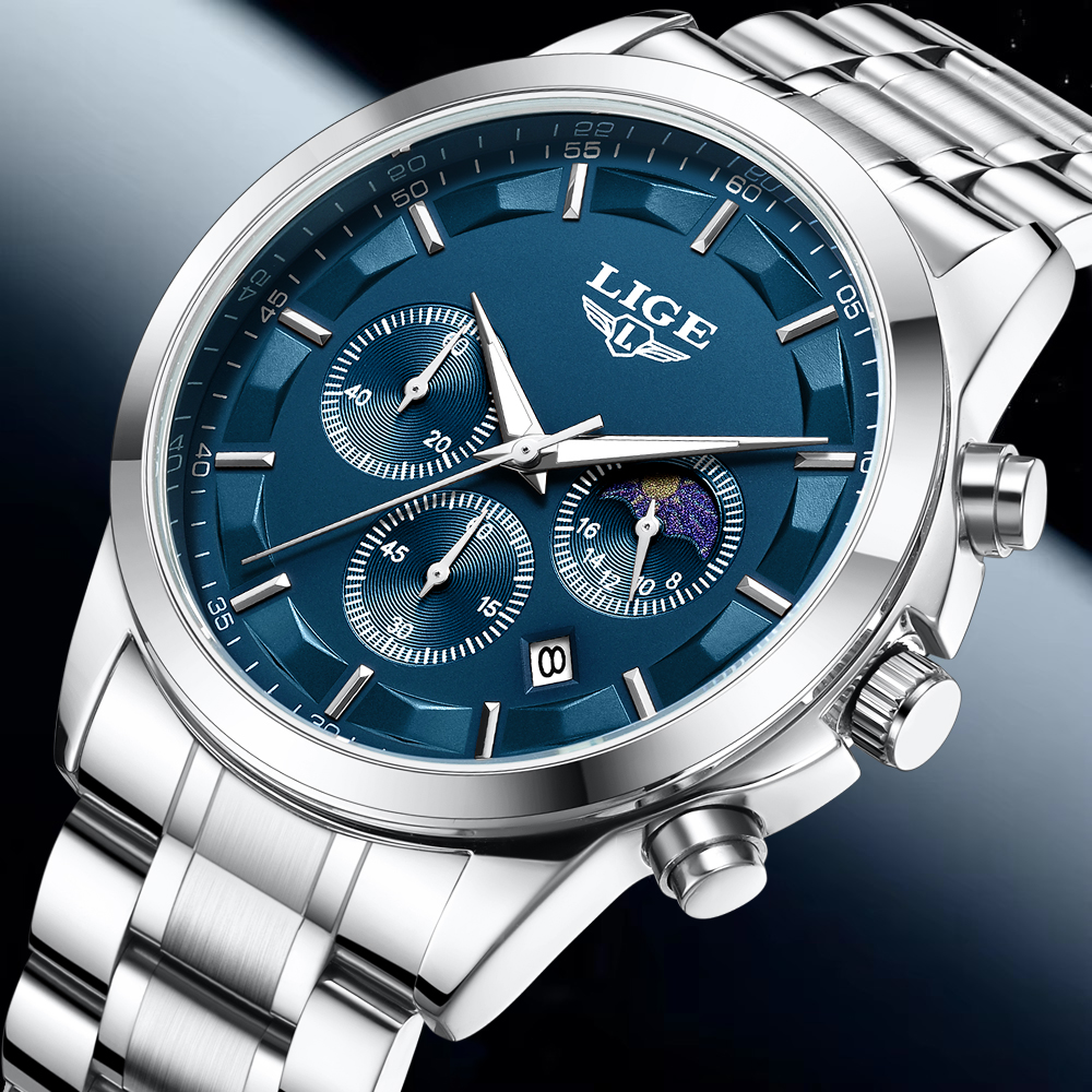 LIGE Luxury Fashion Quartz Man - مراجعة Luxury Watch Moon Phase وسعره