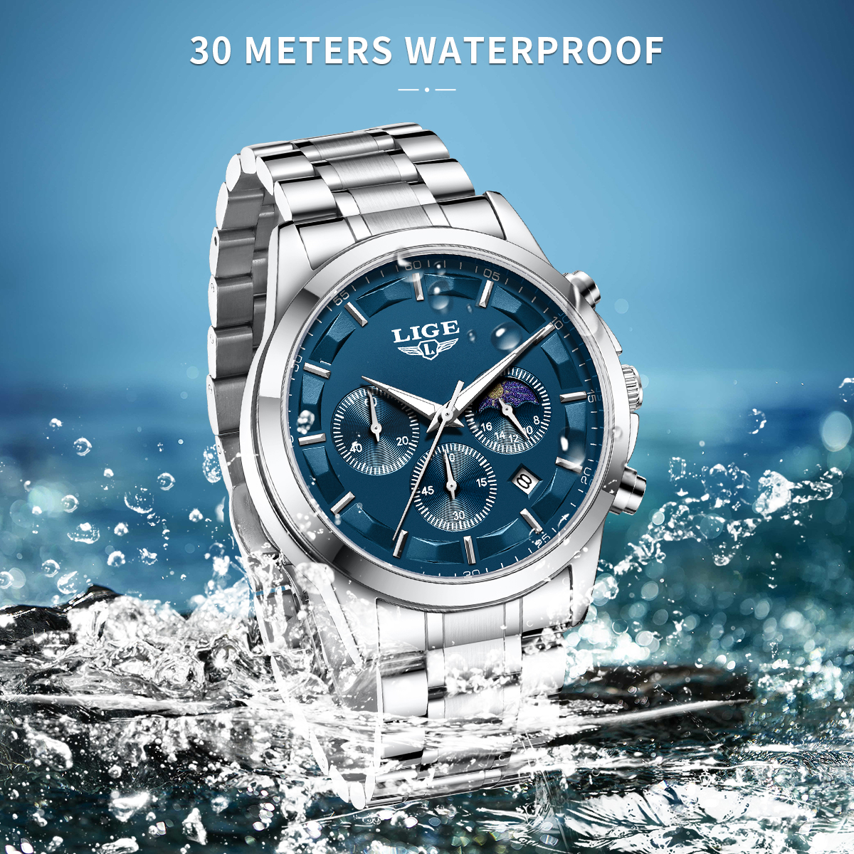 LIGE Luxury Fashion Quartz Man - مراجعة Luxury Watch Moon Phase وسعره