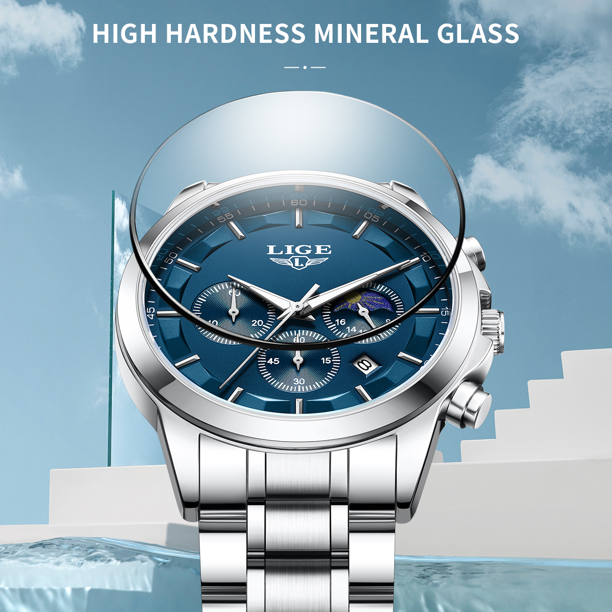 LIGE Luxury Fashion Quartz Man - مراجعة Luxury Watch Moon Phase وسعره